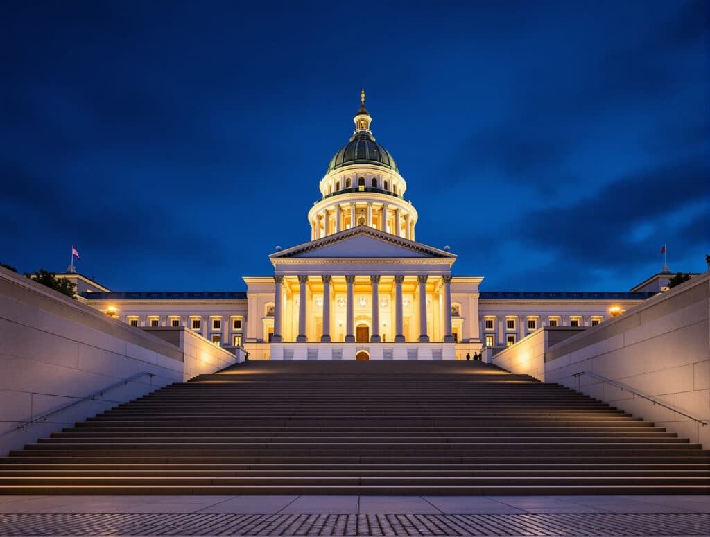 Domed legislative building at dusk, representing the General Companies Law bill in Argentina